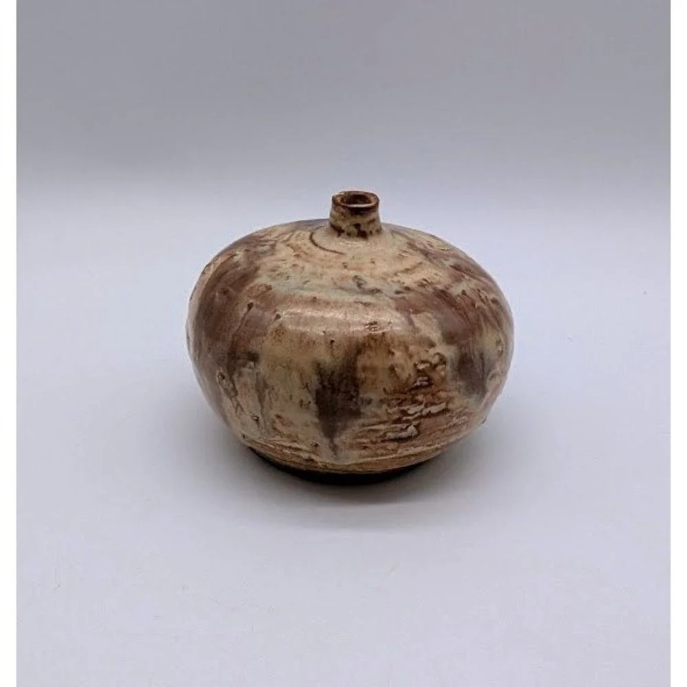 Vtg Studio Pottery Stoneware Signed Bud Vase Weed Pot 2.5